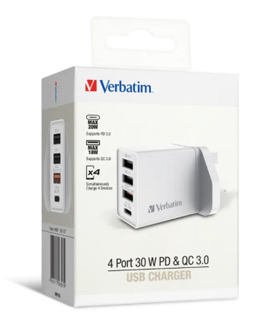 【門市發售】Verbatim 4Port 30W PD&QC 3.0火牛